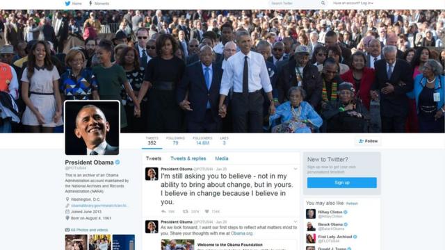 Страница в "Твиттере" бывшего, 44-го президента Барака Обамы