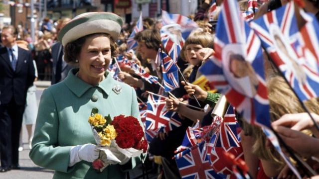 Queen Elizabeth II on a walkabout in Portsmouth during her Silver Jubilee tour of Great Britain, June 1977