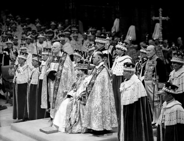 Queen Elizabeth II at her coronation in Westminster Abbey, 1953