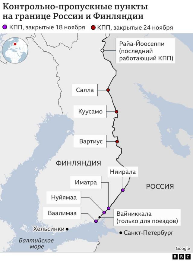 карта, КПП на российско-финской границе