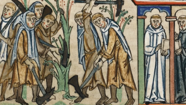 Монахи за работой, иллюстрация из средневекового манускрипта
