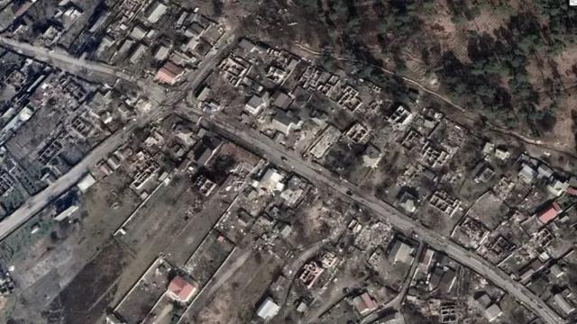 Спутниковая фотография разрушенной деревни