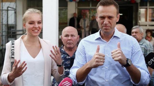Даша Навальная с Алексеем Навальным в день выборов в Московскую городскую думу в сентябре 2019 года