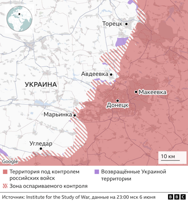 Карта боёв под Донецком