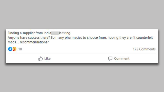 Пользователь группы в "Фейсбуке" просит посоветовать, как можно приобрести ивермектин онлайн из Индии