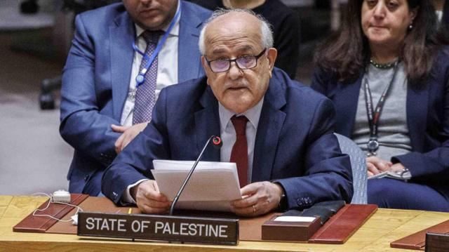 rmanent de la Palestine auprès des Nations unies, Riyad Mansour, aux Nations unies le 25 mars 2024