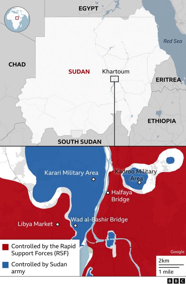 Map showing areas of control around Sudanese capital, Khartoum