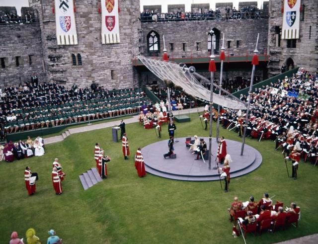 A general view inside Caernarfon Castle of the investiture of the Prince of Wales