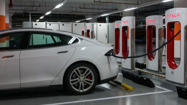 Tesla charging points at a Shanghai mall