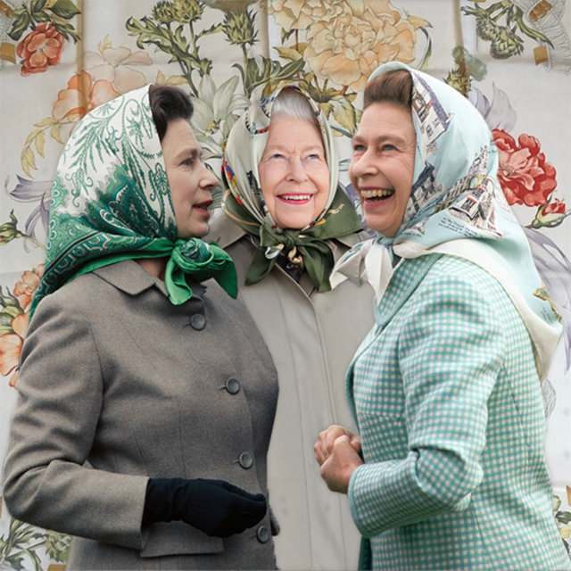 Queen Elizabeth II in silk headscarf