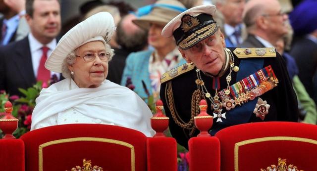 Queen Elizabeth II and Duke of Edinburgh on the Spirit of Chartwell during the Diamond Jubilee Pageant on the River Thames