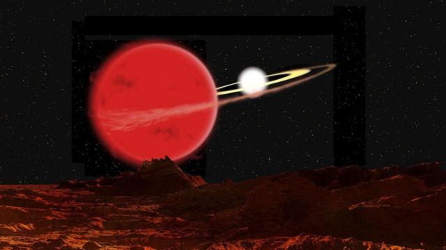 an illustration of a white dwarf - red giant binary system