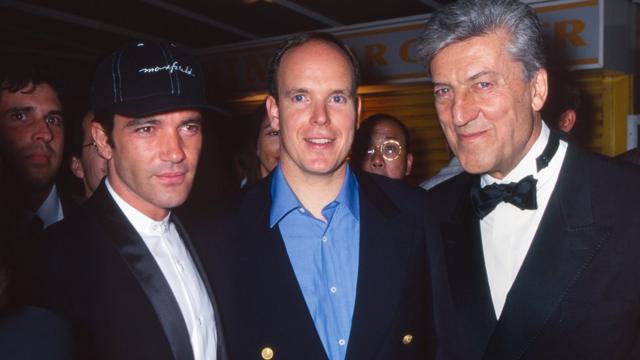 Антонио Бандерас, принц Монако Альберт и Нино Черрути на Канском кинофестивале, май 1995 года