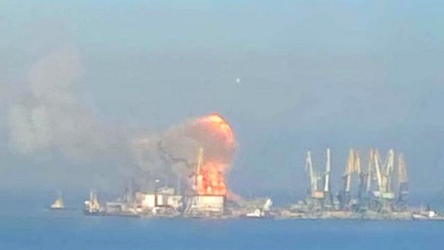 Smoke billowing from the port of Berdyansk