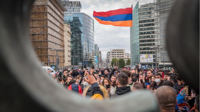 Митинг в поддержку Армении у Европейского совета, октябрь 2020