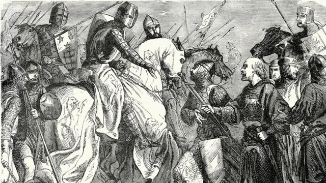 Король сдается де Монфору после битвы при Льюисе