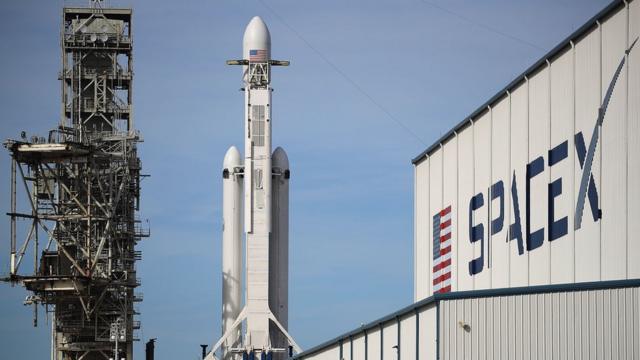 Ракета Falcon Heavy на космодроме на мысе Канаверал. Флорида, США. 5 февраля 2018 года.