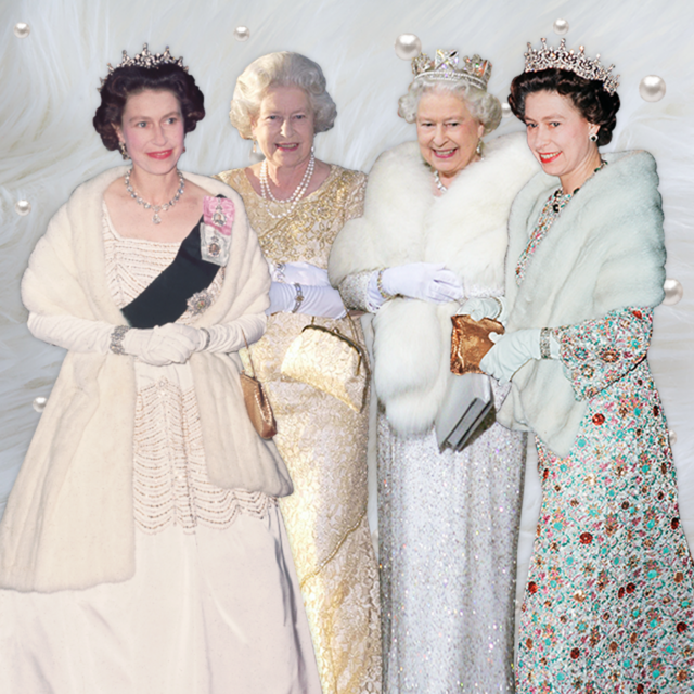 Queen Elizabeth II in four different jewelled evening gowns