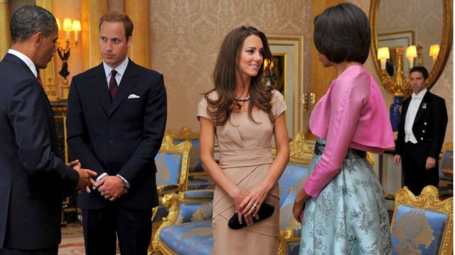Герцог и герцогиня Кембриджские с Бараком и Мишель Обама в Букингемском дворце, май 2011