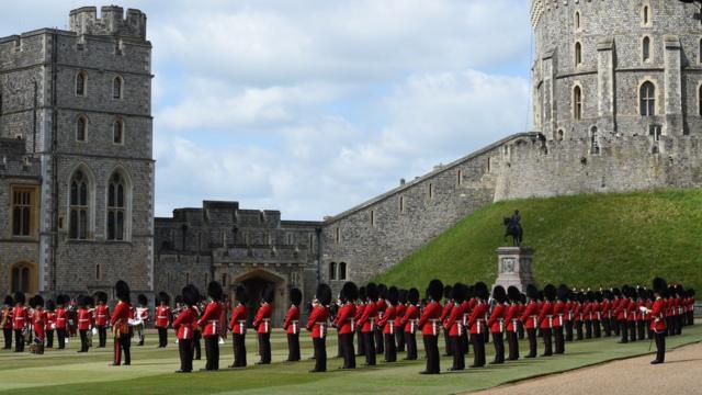 The Guardsmen showed their precision marching skills while maintaining a social distance of just over two metres
