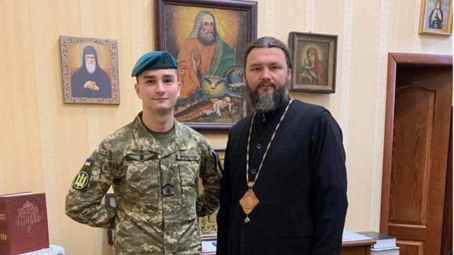 Hlib Stryzhko standing with Archbishop Fedir