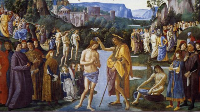 Batismo de Jesus, em pintura do século 15, de Perugino