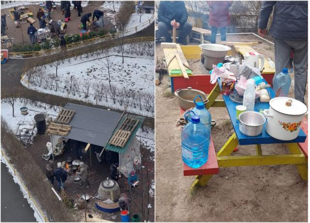 Побут бучанців під час окупації: кілька десятків людей у дворах готували їжу. Після кількох хвиль "зелених коридорів" у дворі Ігоря залишилося близько десяти жителів