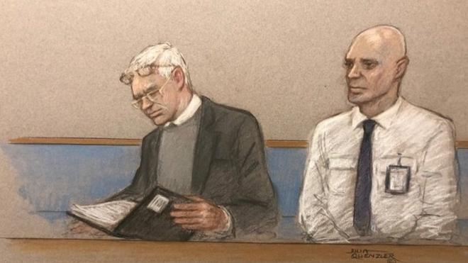 Ассанж в суде, рисунок художника