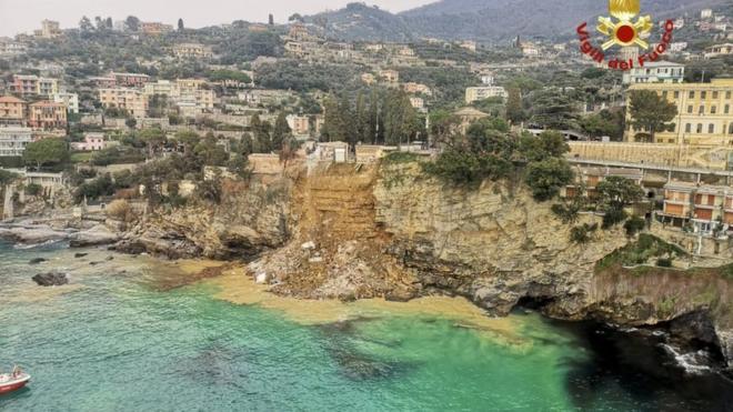 The cliffs of fishing village Camogli are prone to collapse authorities say