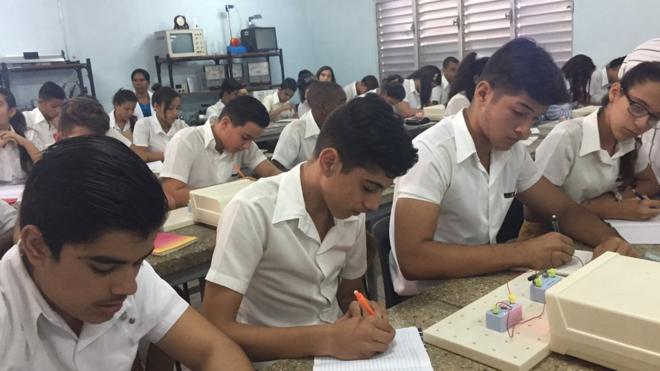 Pupils at the Jesus Suarez Gayol secondary school in Havana