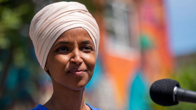 Omar campaigning for re-election in 2020