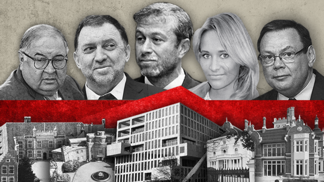 Alisher Usmanov, Oleg Deripaska, Petr Aven, Polina Kovaleva and Mikhail Fridman