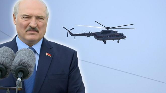 Александр Лукашенко на вертолете прилетел на завод в Минске.