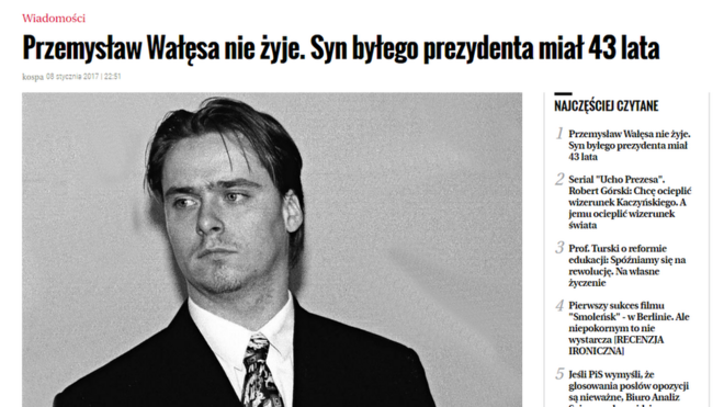 Статья о смерти сына Валенсы в Gazeta Wyborcza
