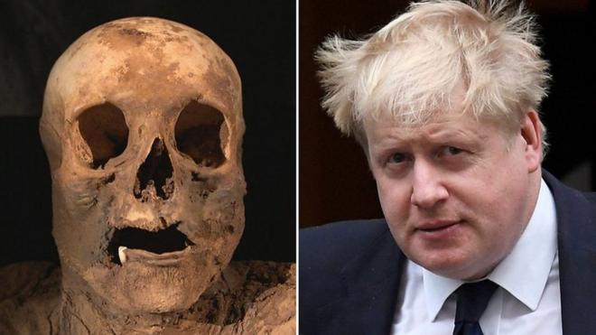 Basel mummy, Boris Johnson - Credit: SRF + Reuters
