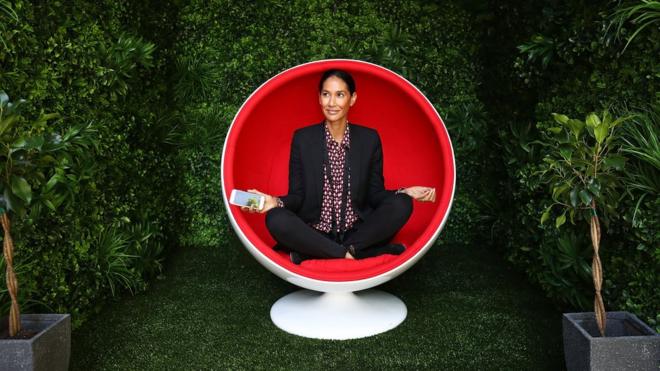 Lindy Klim poses inside a meditation pod in Martin Place during the Virgin Mobile and Smiling Mind partnership launch on October 25, 2016 in Sydney, Australia. The partnership aims to encourage Australians to make mindfulness part of their daily mobile phone behaviour.