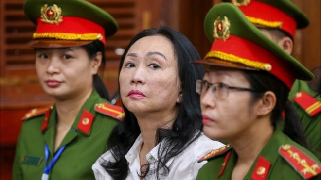Truong My Lan (C), chairwoman of Van Thinh Phat Holdings, sits during her trial at the Ho Chi Minh City People"s Court in Ho Chi Minh City, Vietnam, 11 April 2024.