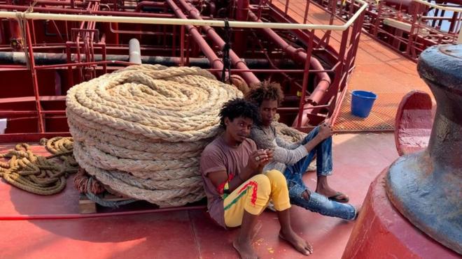 Two migrants on board the oil tanker Maersk Etienne
