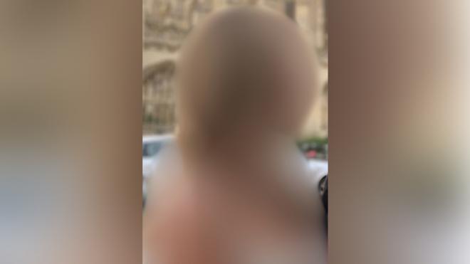 Picture of 'Jodie' - blurred, in front of King's College, Cambridge