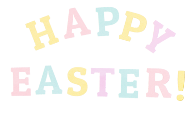 Text reads 'Happy Easter', letters are various spring colours.