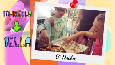 Two girls (Mariella and Bella) making LA Nachos with their dad.