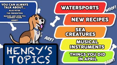 Henry's topics to talk about this week include: Watersports, New recipes, Sea creatures, musical instruments, Things you did in April
