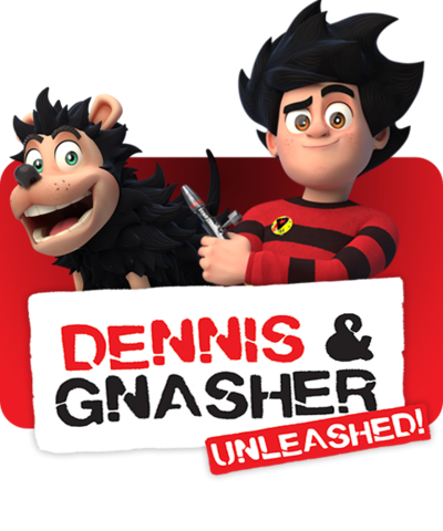 Dennis and Gnasher with the logo.
