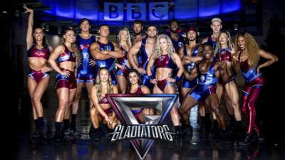 The Gladiators stood outside the BBC studios
