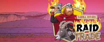 Horrible Histories Raid and Trade logo with an illustration of Thor looking fierce behind it.