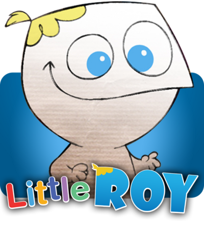 Little Roy smiling above his logo.