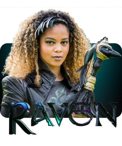 Raven presenter against the Raven logo.