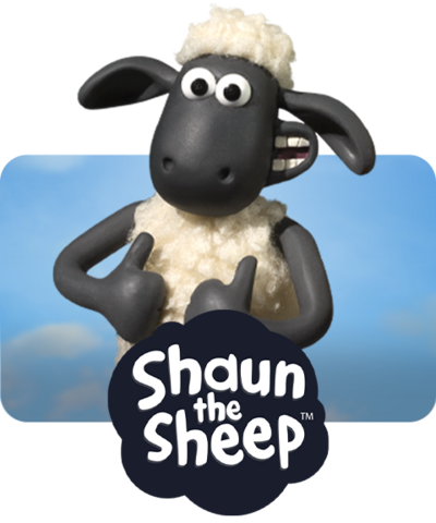 Shaun the Sheep with a double thumbs up, over a blue sky backdrop with the Shaun the Sheep logo in the foreground.