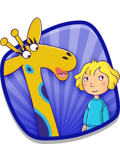 A giraffe and a girl.
