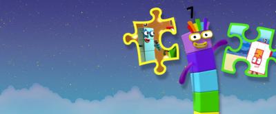 Numberblocks 7 is shown next to two jigsaw pieces.